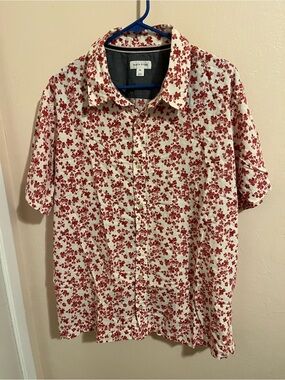 Sun + Stone Cream Button-Up Shirt with Red Floral Print